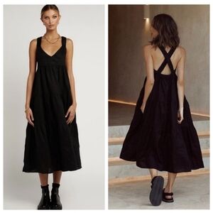 NWT DISSH Amy Linen Midi Dress in Black Size 6(XS/S)
